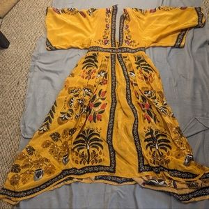 NWOT: Farm Rio Yellow Tropical Tapestry Kaftan Dress